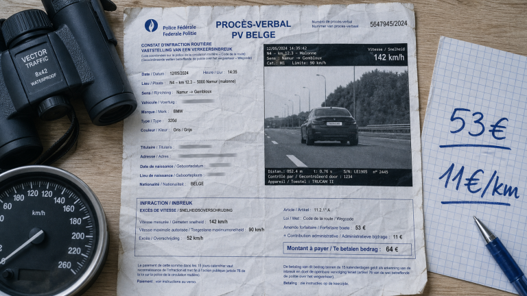 Amende belge pour excès de vitesse : PV radar en Belgique