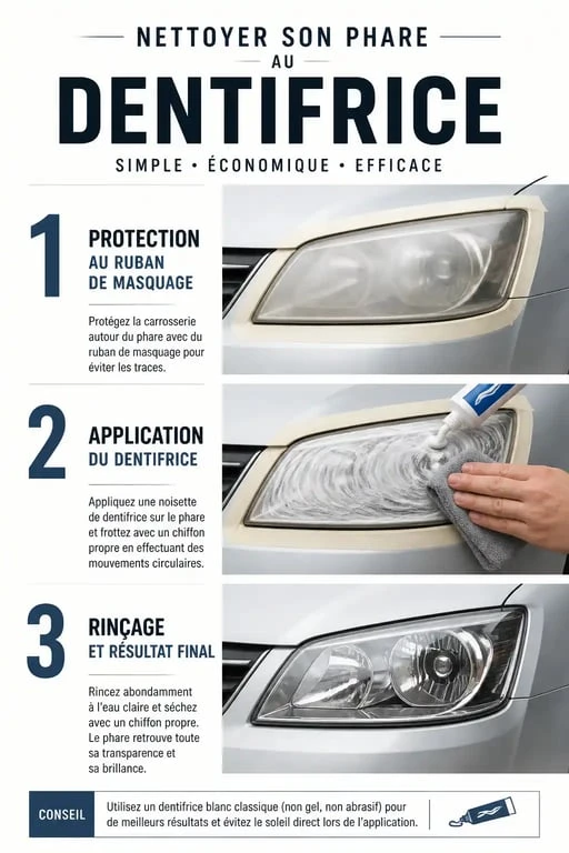 Étapes pour nettoyer ses phares de voiture avec du dentifrice