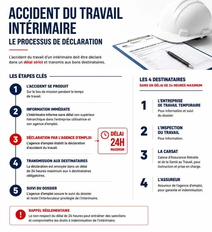 Infographie du processus de déclaration d'accident du travail avec le formulaire Cerfa 603741