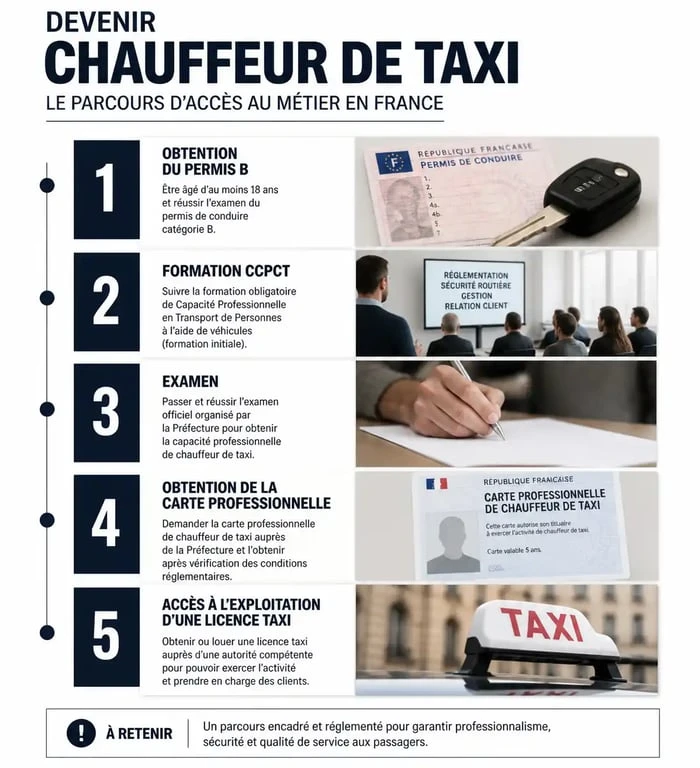 Parcours d'accès au métier de chauffeur de taxi et conditions d'obtention de la licence