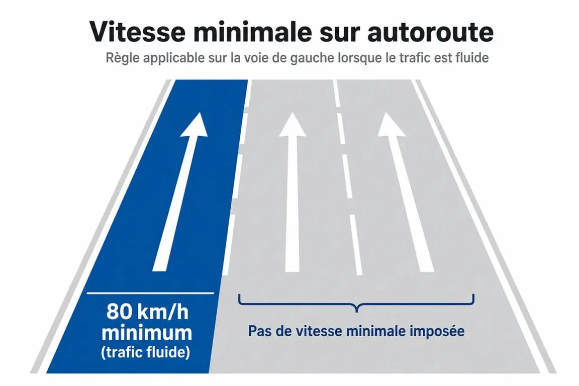 Infographie des règles de vitesse minimum sur autoroute par voie de circulation