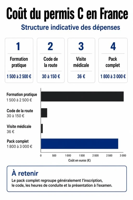 Récapitulatif des tarifs et coûts du permis C poids lourd en France