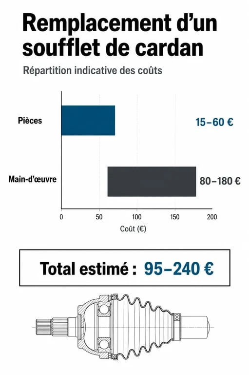 Répartition des coûts pour un changement de soufflet de cardan : pièces et main-d'œuvre