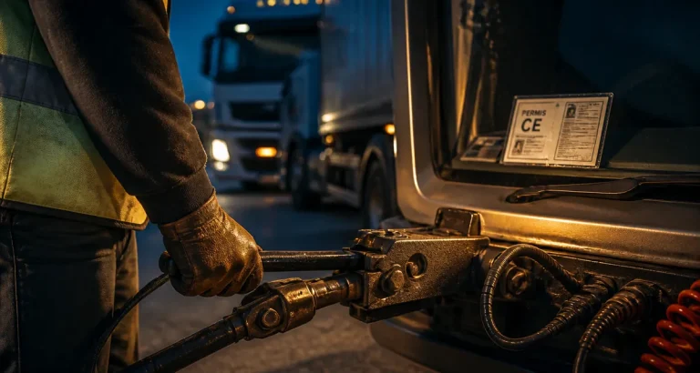 Permis CE : conditions, formation et débouchés pour conduire des véhicules articulés permis c e : conducteur contrôle pré-démarrage attelage tracteur semi-remorque