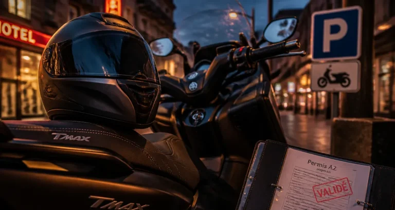 Permis pour Yamaha TMax : le guide complet pour choisir la bonne catégorie Permis TMax : fiche permis A2 et casque sur Yamaha TMax