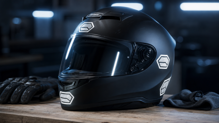 Casque moto : 4 stickers réfléchissants, 18 cm² et sanctions à connaître Bande réfléchissante casque moto obligatoire : 4 stickers rétro-réfléchissants sur casque