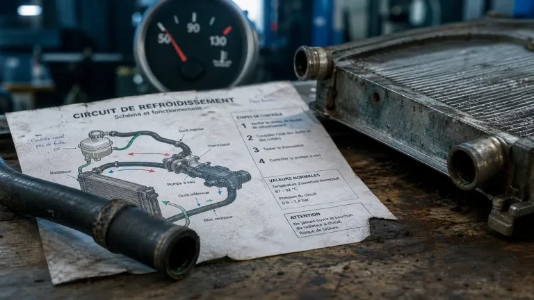 Circuit de refroidissement schéma moteur vers radiateur, à froid comme à chaud