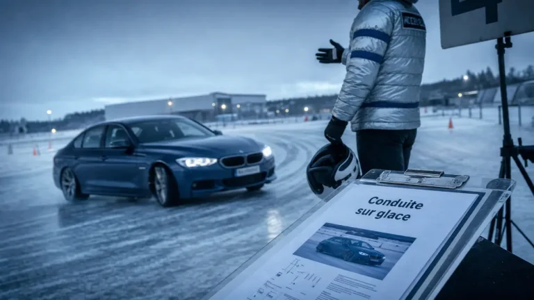 Conduite sur glace : 1h15, 2h30 ou baptême, quelle formule choisir ? Conduite sur glace : voiture en dérive sur glace avec moniteur