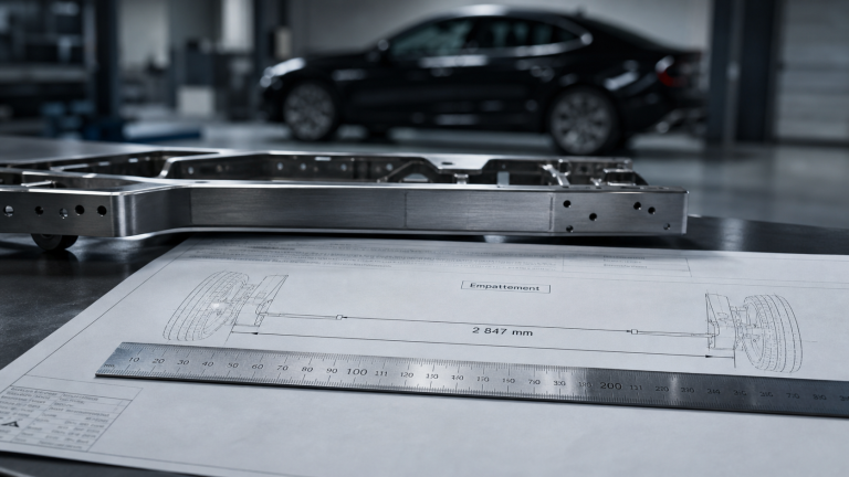 Empattement d’une voiture : pourquoi cette mesure définit votre confort et votre conduite Empattement voiture mesuré sur châssis, schéma technique