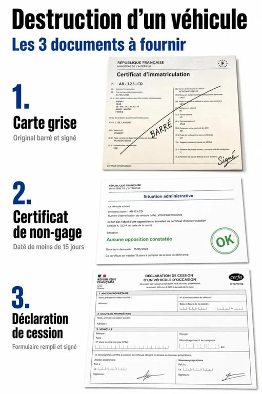 Documents administratifs requis pour la destruction d'un véhicule en casse automobile à Lyon