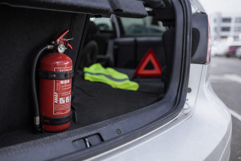 Extincteur pour voiture obligatoire : la règle en France, les pays à vérifier et le bon modèle Extincteur pour voiture obligatoire : extincteur ABC compact dans le coffre