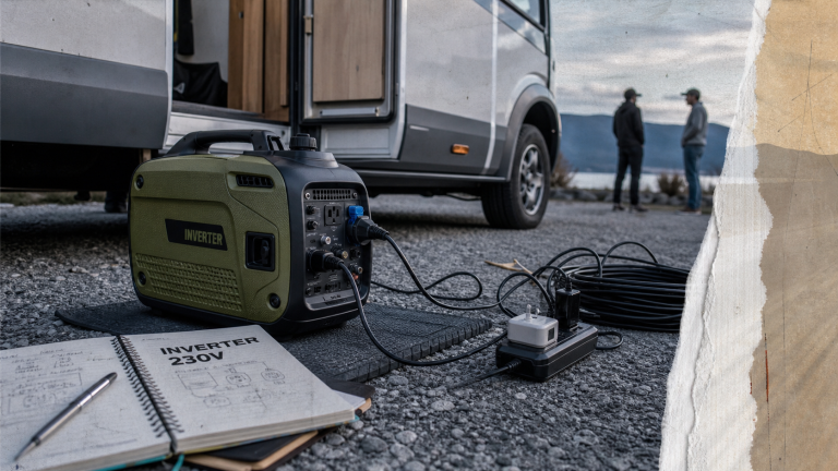 Groupe electrogene pour camping car compact inverter 230V sur tapis caoutchouc