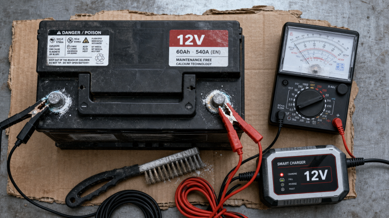 Recharger une batterie 12V en sécurité : bornes propres, chargeur intelligent et erreurs à éviter Recharger une batterie 12V en sécurité : bornes propres et chargeur intelligent