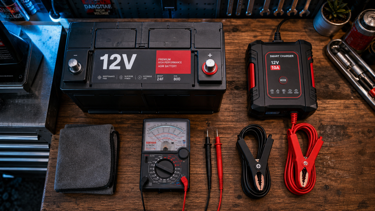 Recharger une batterie 12V en sécurité : bornes propres, chargeur intelligent et erreurs à éviter Recharger une batterie 12v en sécurité : bornes propres et chargeur intelligent