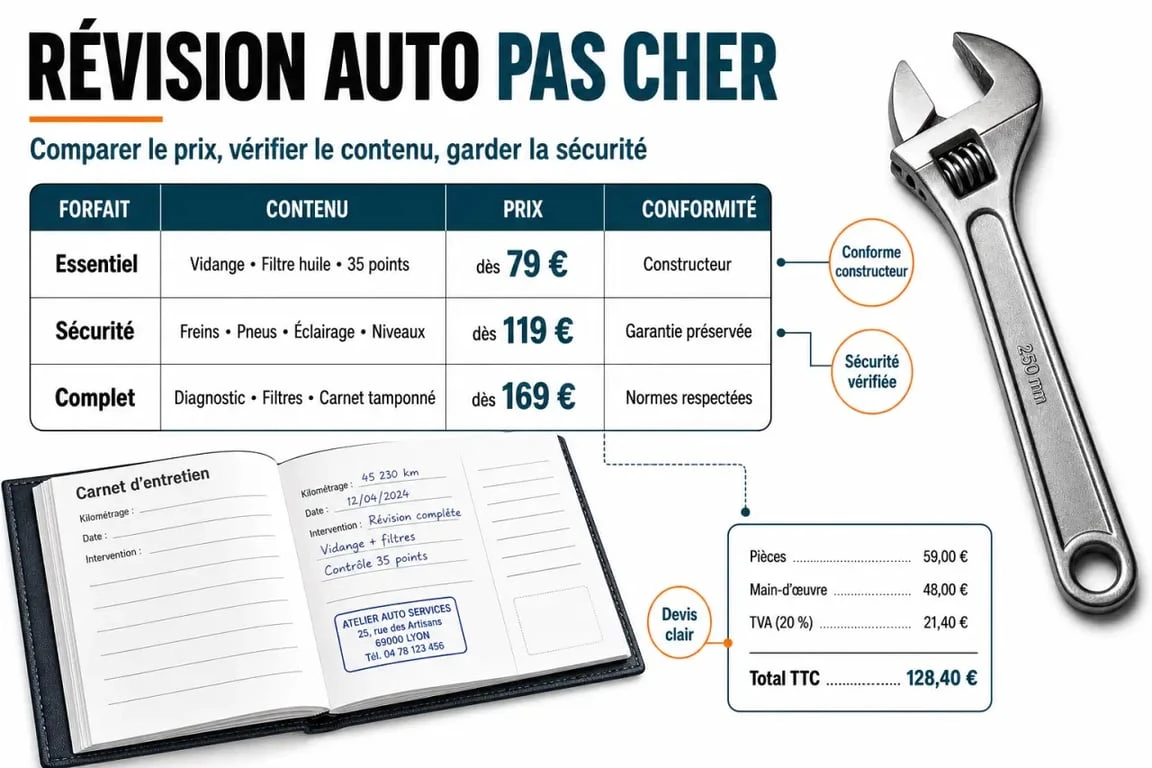 Révision auto pas cher : comparaison claire des forfaits, du contenu et du prix