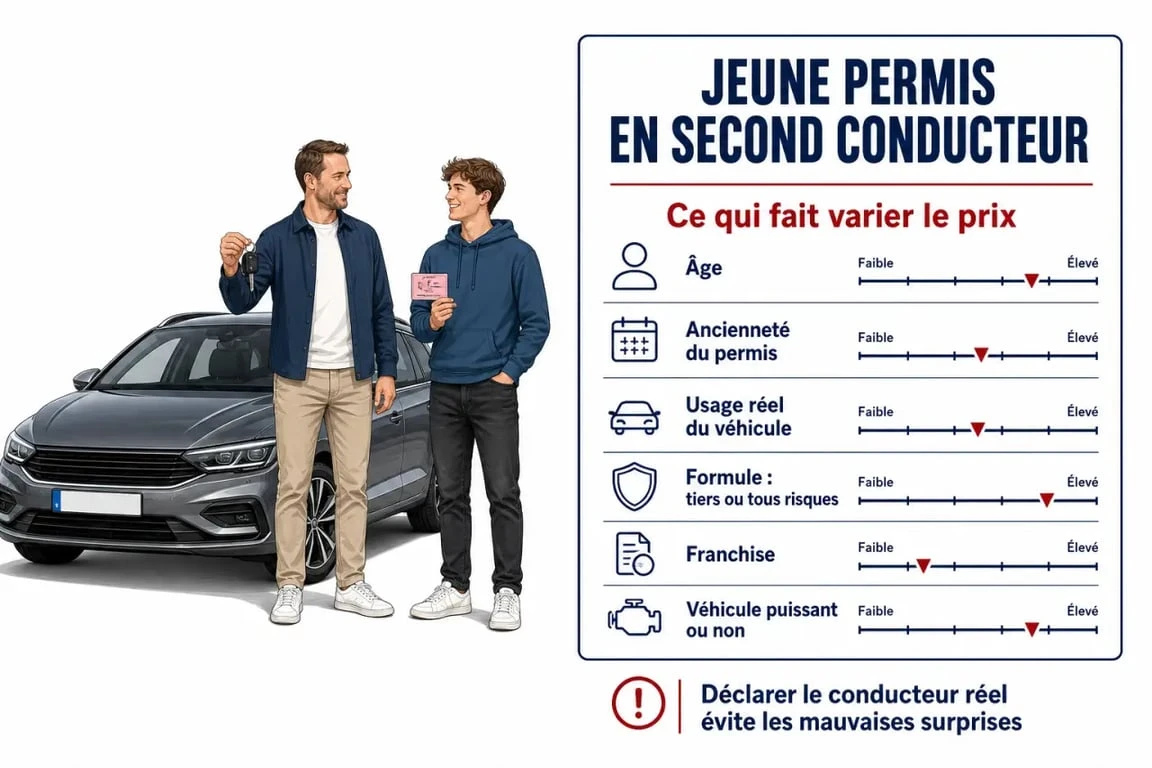 Prix assurance second conducteur jeune permis : illustration des facteurs qui influencent la cotisation et les points à vérifier