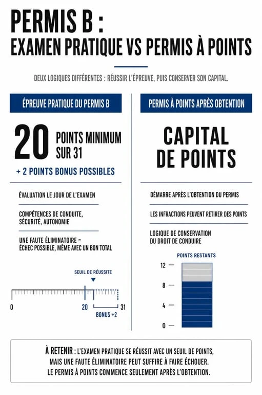 Combien de point pour avoir le permis : seuil de 20/31 au permis B et différence avec le permis à points