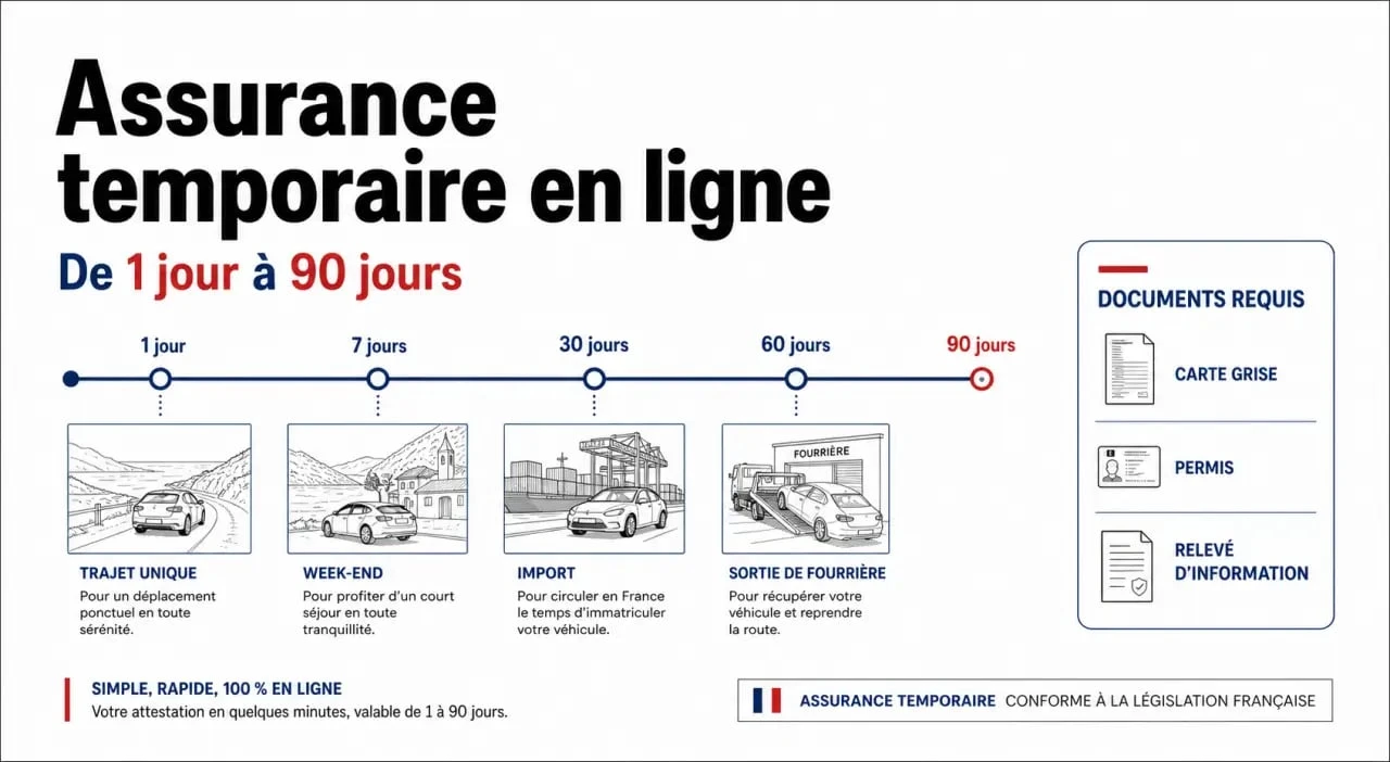 Assurance en ligne temporaire : chronologie des durées, usages et documents à fournir