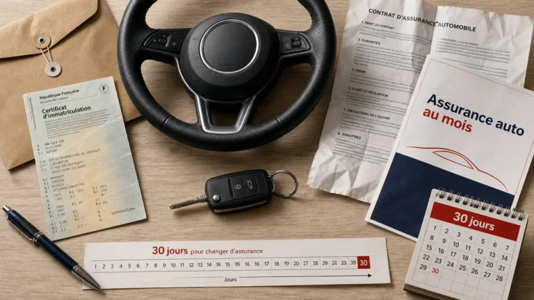 Assurance voiture au mois : garanties, prix et conditions pour 30 jours Assurance voiture au mois pour 30 jours : volant, contrat et calendrier