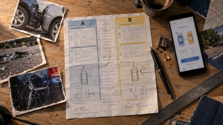 Constat automobile à compléter, vérifier chaque détail du document