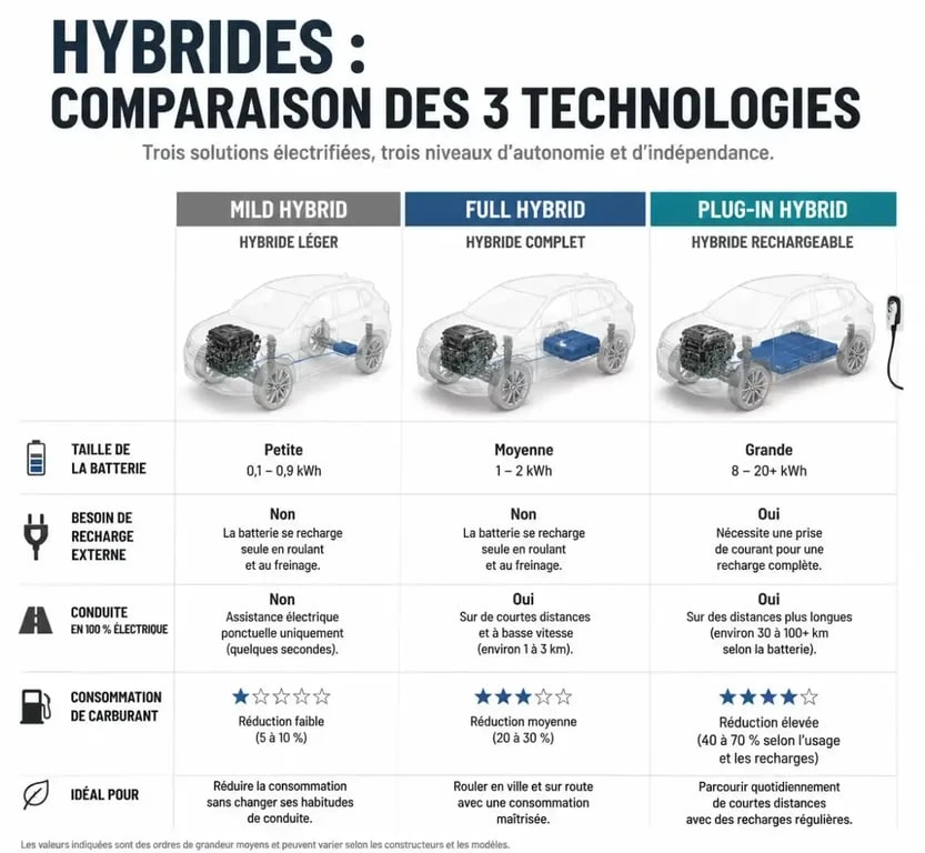 Comparatif des types de motorisation pour une voiture 7 places hybride