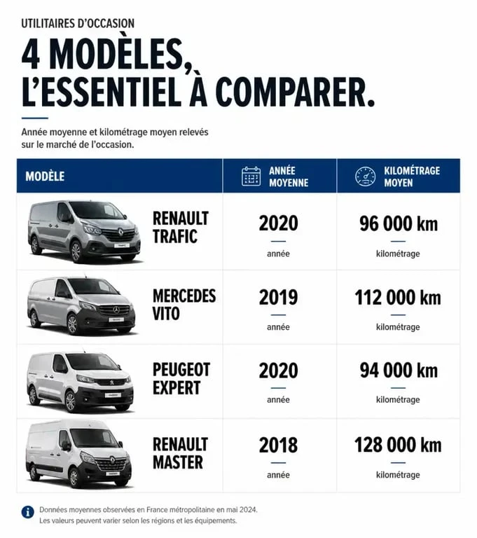 Tableau comparatif des meilleurs utilitaires d'occasion à moins de 5000 euros