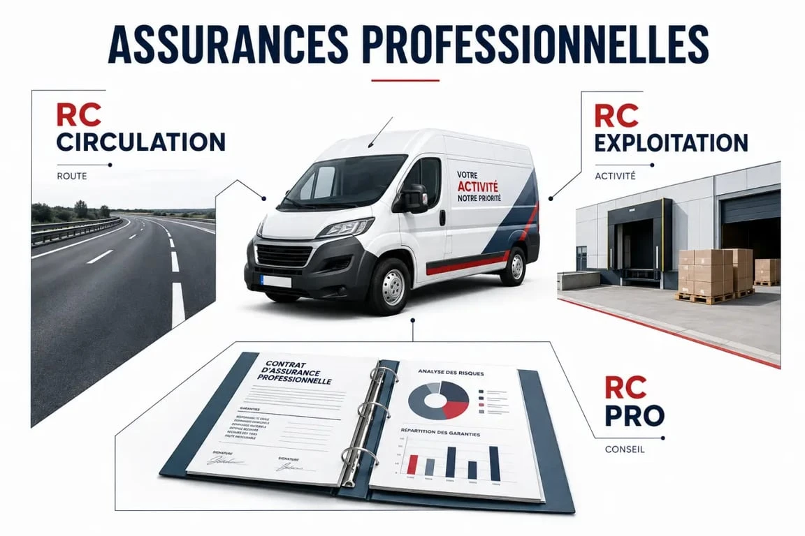 Assurance RC circulation : comparaison visuelle entre RC circulation, RC exploitation et RC Pro
