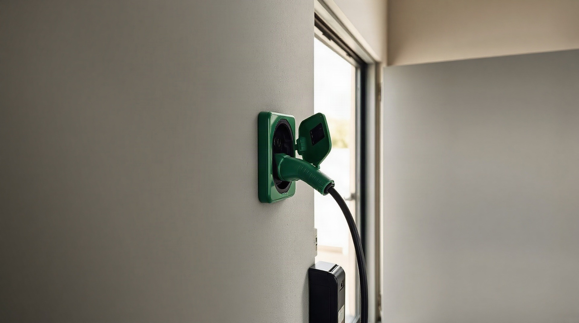 Prise renforcée Green'Up montée sur un mur de garage