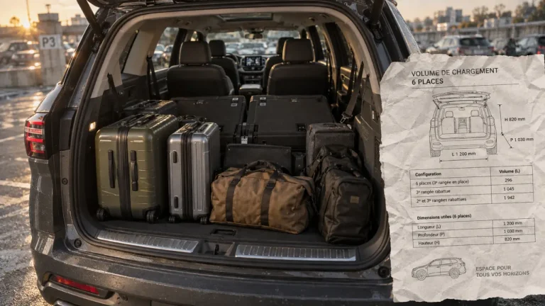 Voiture 6 places : le coffre se réduit quand les six sièges sont occupés Voiture 6 places : coffre réduit quand les six sièges sont occupés