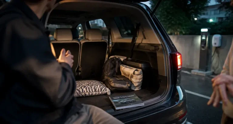 Voiture 7 places hybride : 5 critères pour choisir le modèle familial idéal Voiture 7 places hybride ouverte, troisième rangée et coffre modulable