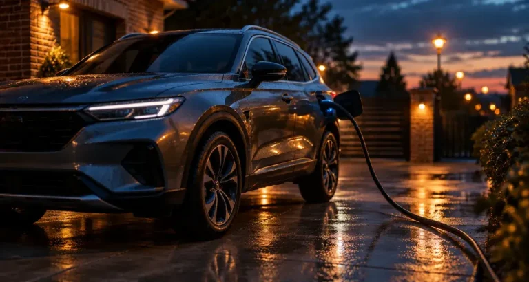 Un SUV hybride n’est économique que si votre usage correspond à sa motorisation SUV hybrides en recharge au crépuscule, câble branché