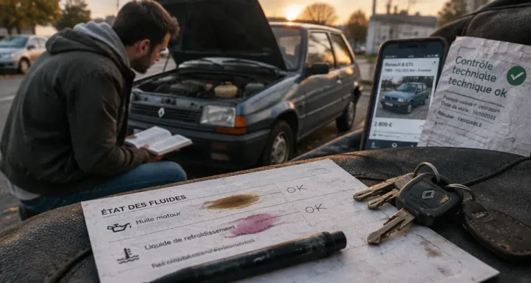 Une voiture à 2 000 € peut être fiable, à condition de financer aussi ses premières réparations Voiture 2000 euros : acheteur inspecte une citadine avant achat